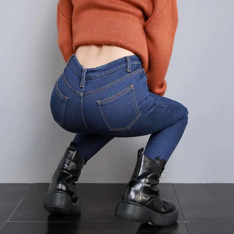 Thermal Autumn Warm Plush Jeans - Woman`s Clothing