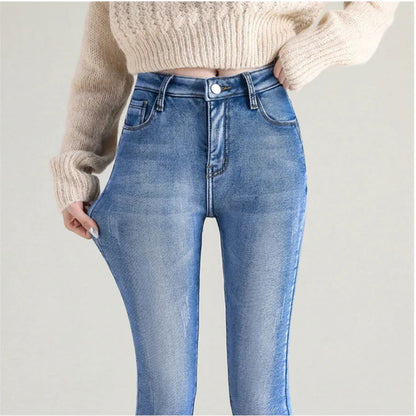 Thermal Autumn Warm Plush Jeans - Woman`s Clothing