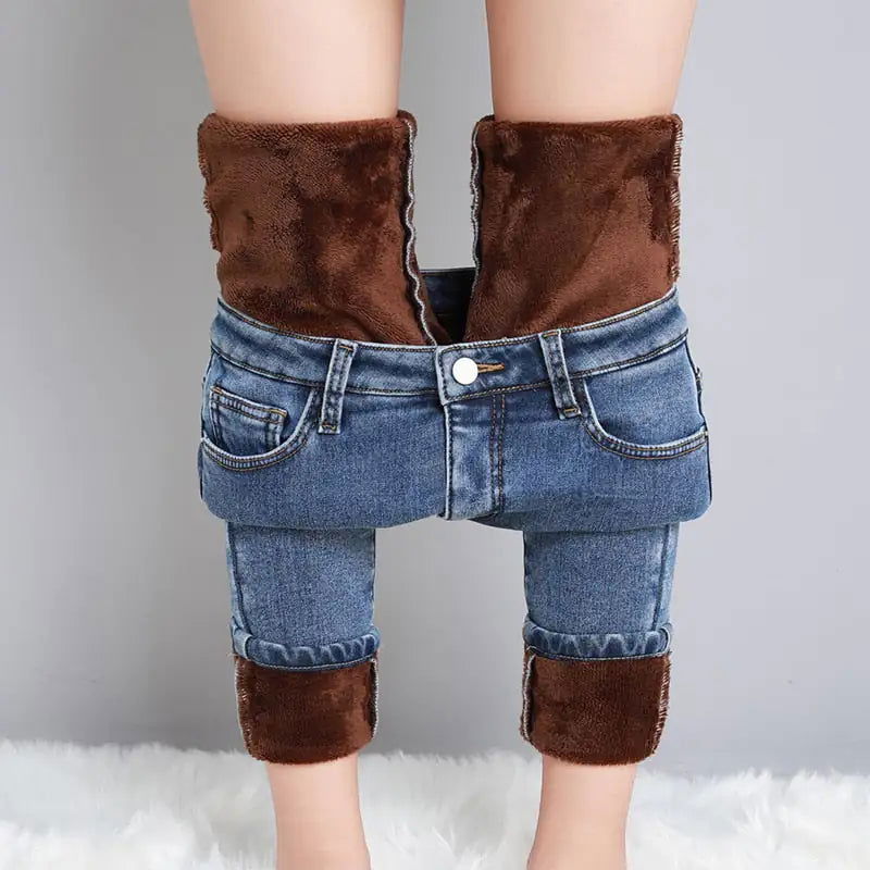 Thermal Autumn Warm Plush Jeans - Woman`s Clothing