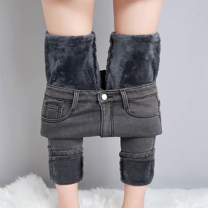 Thermal Autumn Warm Plush Jeans - Woman`s Clothing