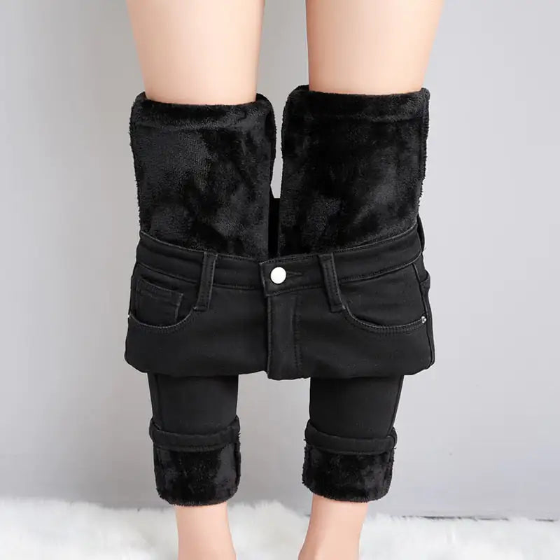 Thermal Autumn Warm Plush Jeans - Woman`s Clothing