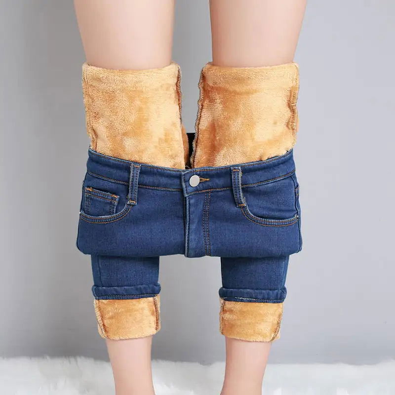 Thermal Autumn Warm Plush Jeans - Woman`s Clothing
