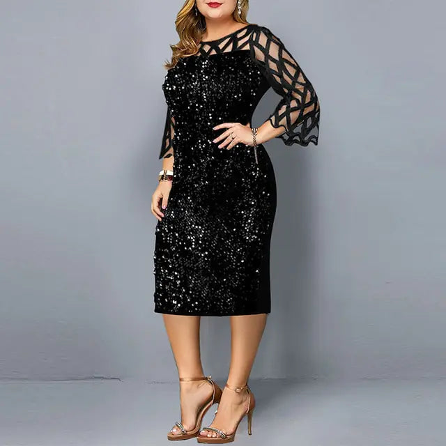 Elegant Sequin Long Sleeve Party Dress - Woman`s Clothing