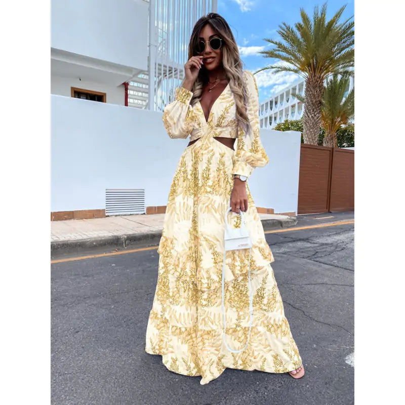 V-Neck Backless Long Dress - Woman`s Clothing