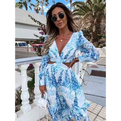 V-Neck Backless Long Dress - Woman`s Clothing