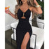 V-Neck Chain Décor High Slit Dress - Woman`s Clothing