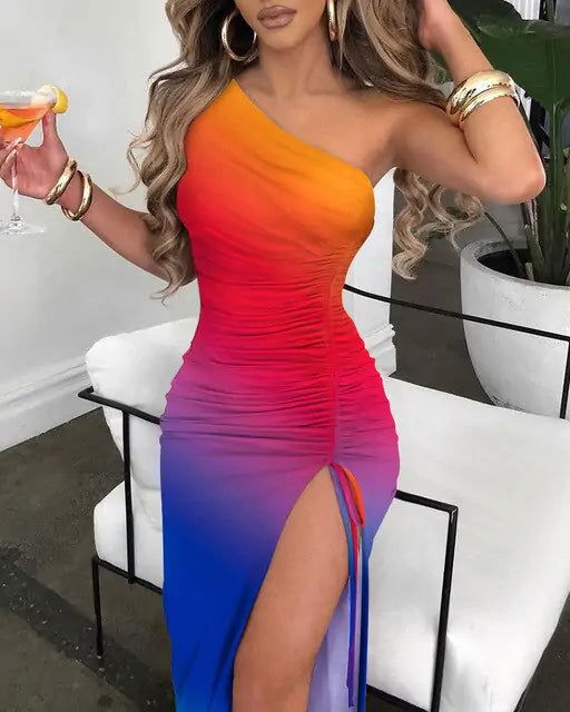 V-Neck Chain Décor High Slit Dress - Woman`s Clothing