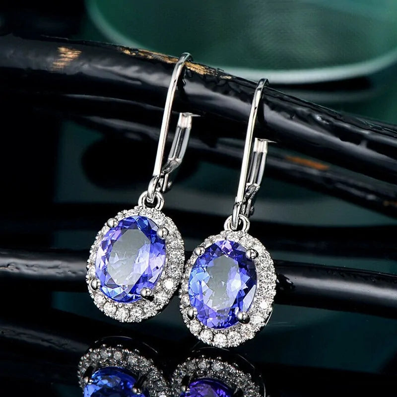 Dangle Style Oval Stone Earrings - Woman`s Clothing