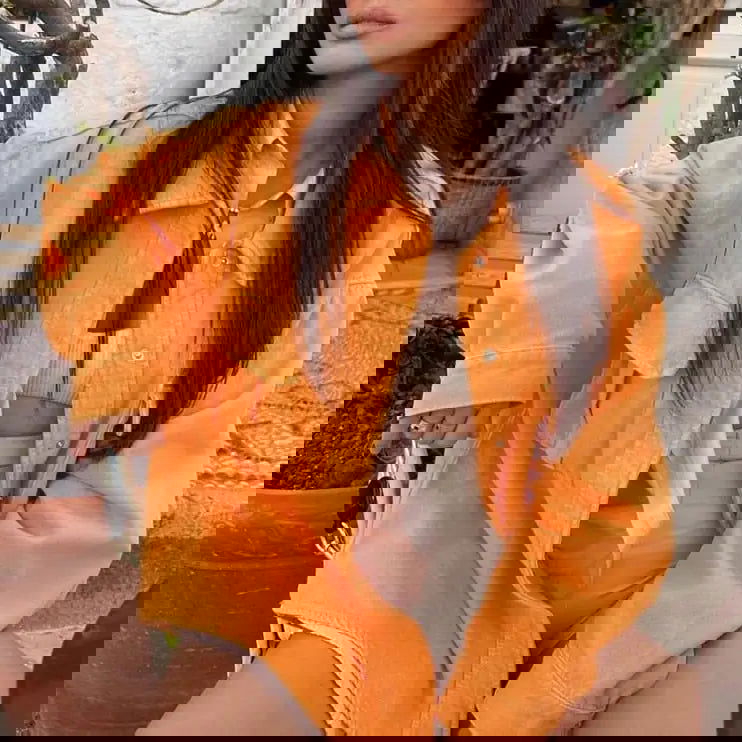 Vibrant Orange Denim Ladies Jacket - Woman`s Clothing