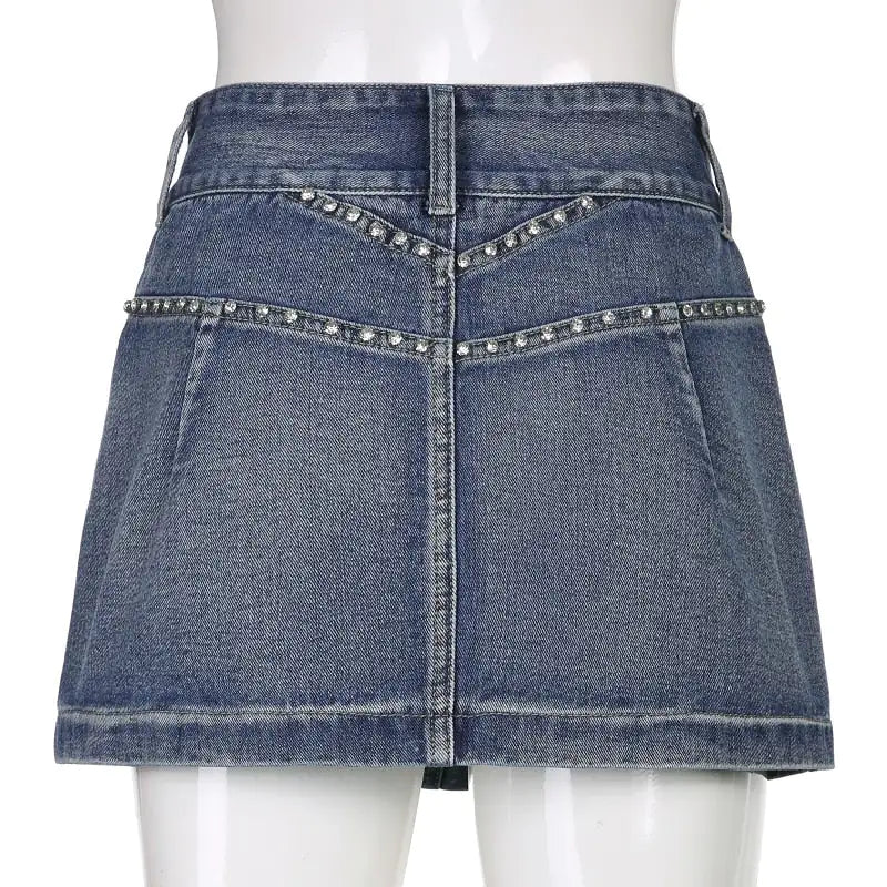 Vintage Diamond Denim Mini Skirt - Woman`s Clothing