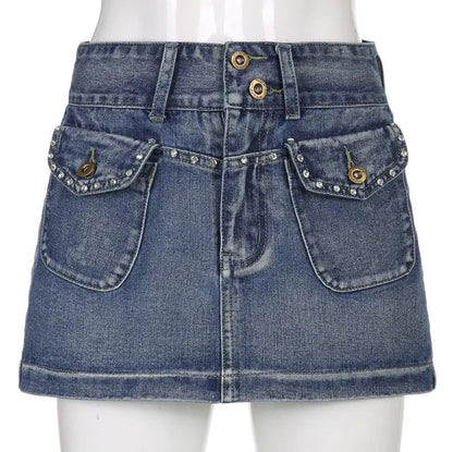 Vintage Diamond Denim Mini Skirt - Woman`s Clothing