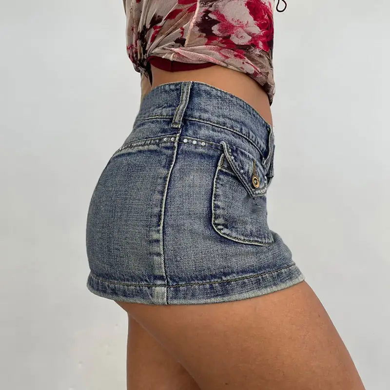 Vintage Diamond Denim Mini Skirt - Woman`s Clothing