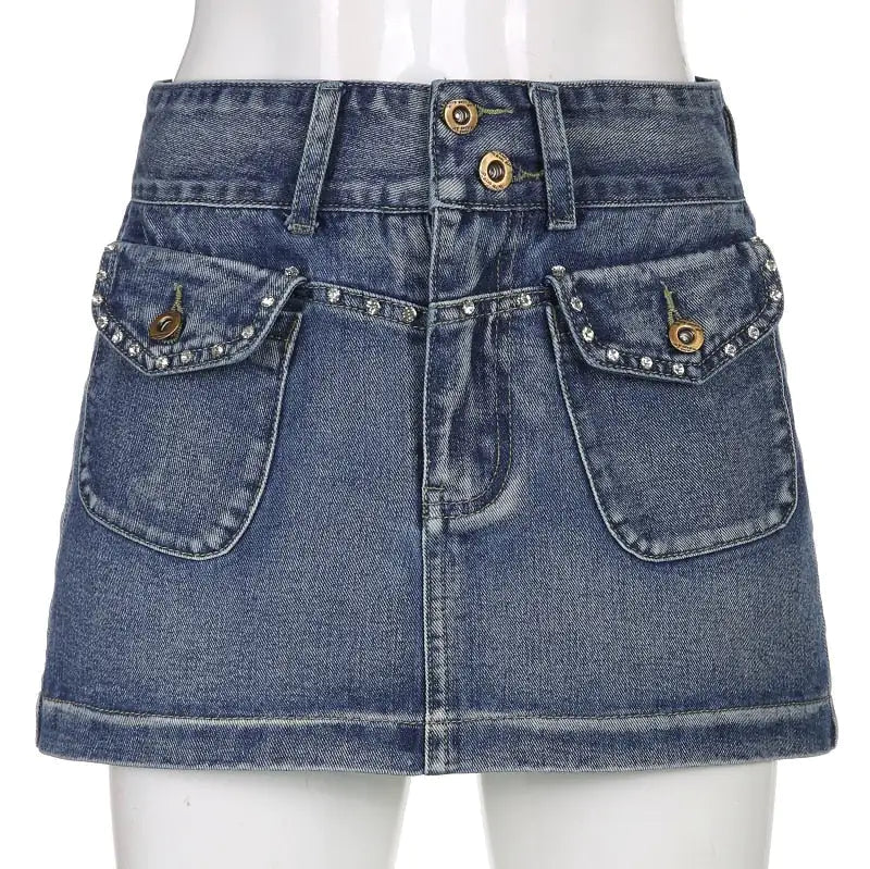 Vintage Diamond Denim Mini Skirt - Woman`s Clothing
