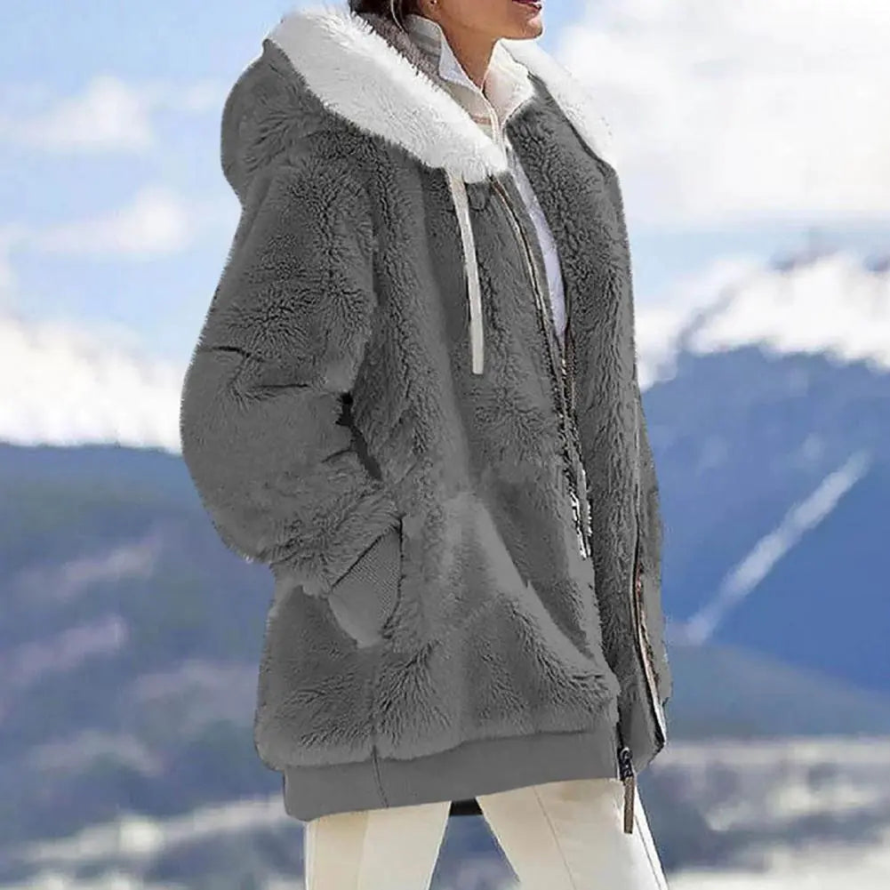 Plush Zipper Coat for Women - Plus Size - Woman`s Clothing