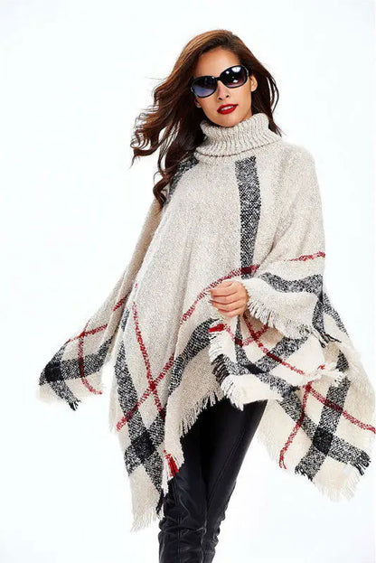 Warm Sweater Knitted Poncho - Woman`s Clothing