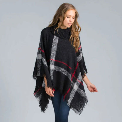 Warm Sweater Knitted Poncho - Woman`s Clothing