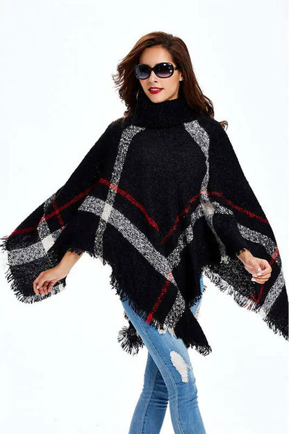 Warm Sweater Knitted Poncho - Woman`s Clothing