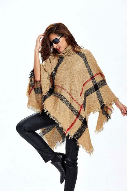 Warm Sweater Knitted Poncho - Woman`s Clothing