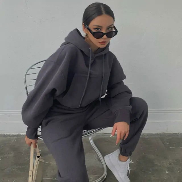 Women Warm Hoodie and Pants SetWomen Warm Hoodieloungewear