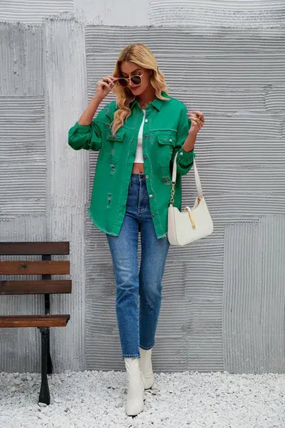 Washed Denim Jacket - Woman`s Clothing