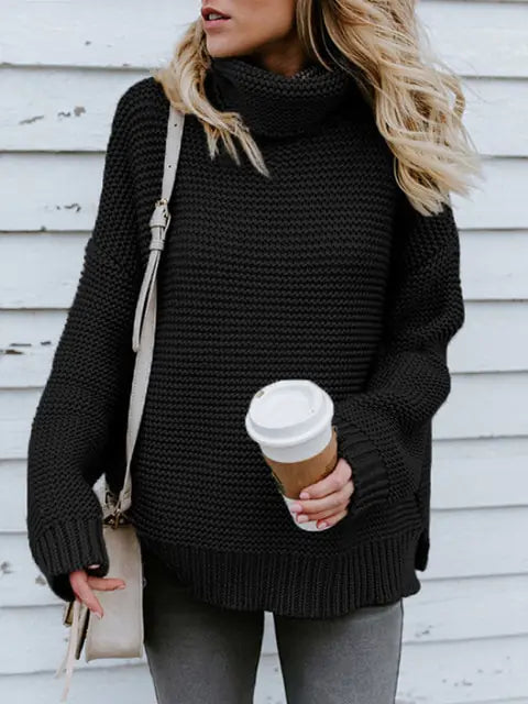 Warm Knitted Turtleneck Sweater - Woman`s Clothing