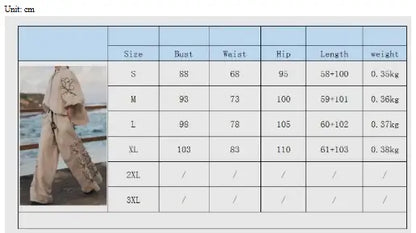 Spring/Summer Cotton-Linen Printed Wide-Leg Pants Suit Woman`s Clothing 59.00