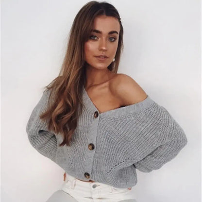Solid Colour Button Cardigan Sweater