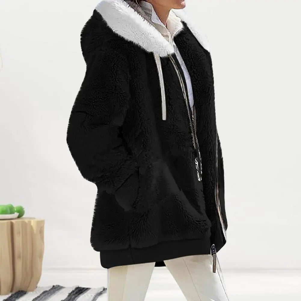 Plush Zipper Coat for Women - Plus Size - Woman`s Clothing