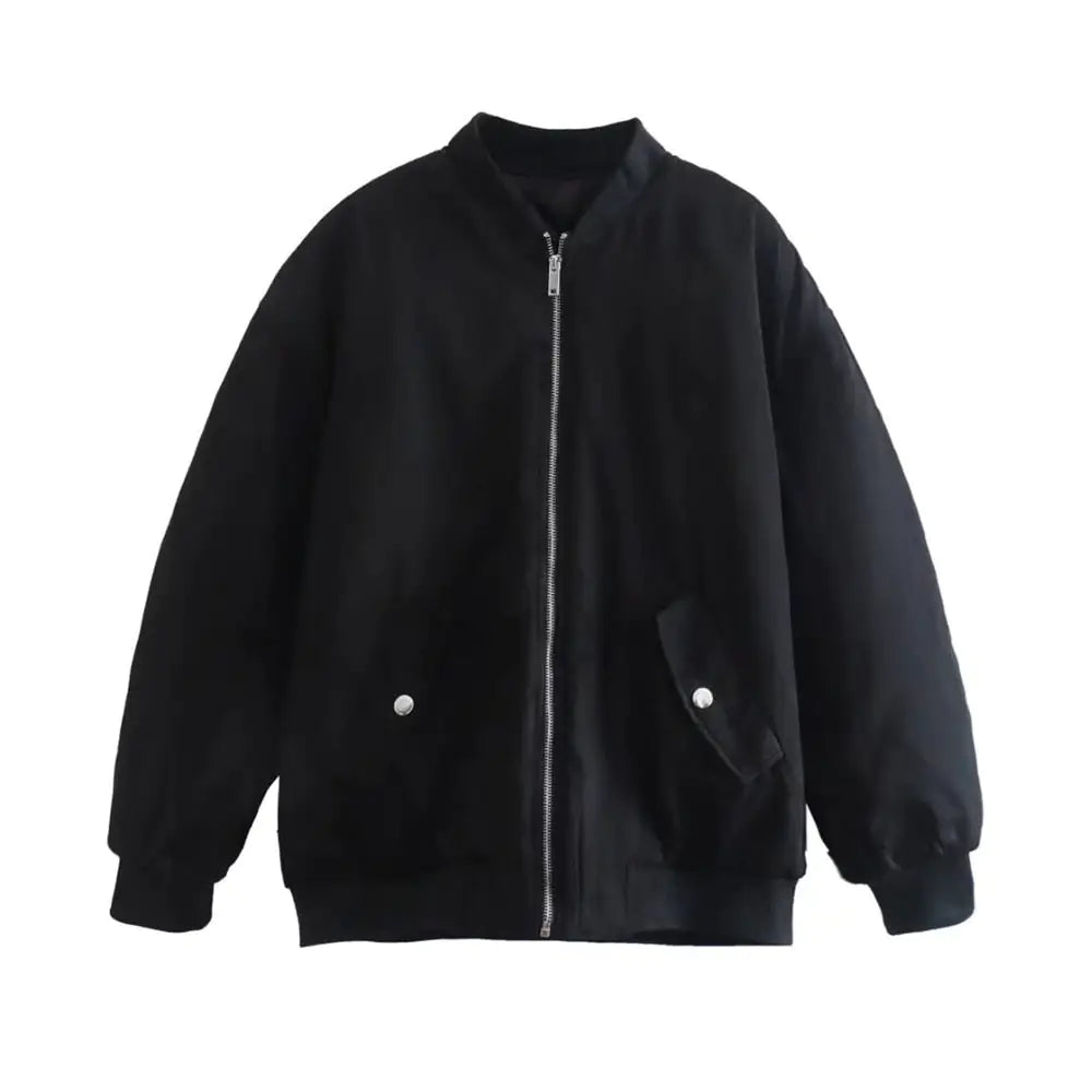 Women`s Bomber Zip Up Jacket - Woman`s Clothing