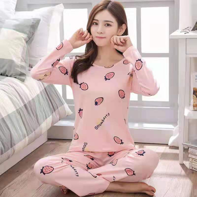 Women Cute Cartoon Print Sleepwear 2 Piece Lounge Set