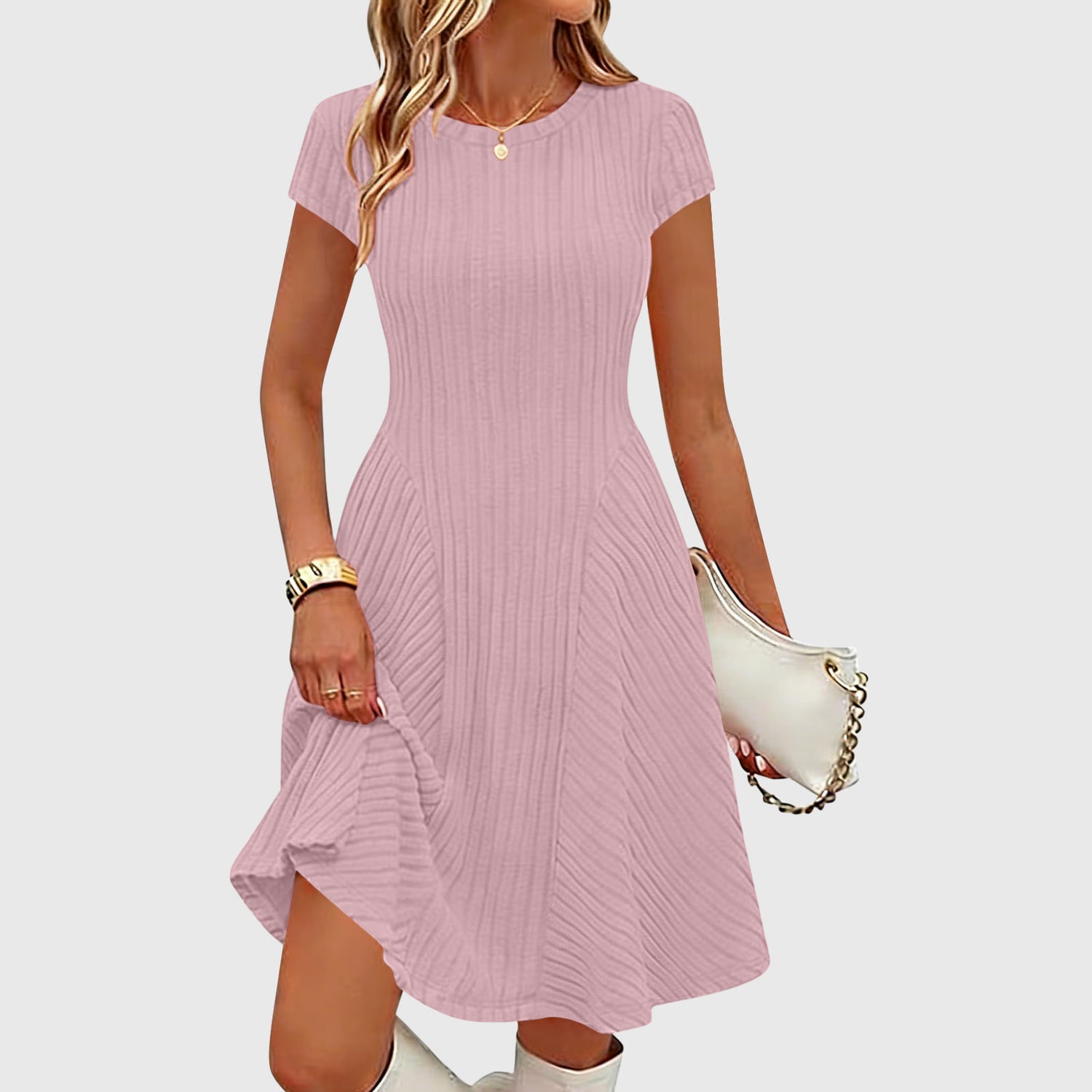 Irregularly Brushed Ribbed Solid Color Dress - Woman`s Clothing