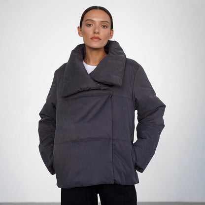 New Asymmetric Hidden Hook Warm Turtleneck Cotton-padded Jacket