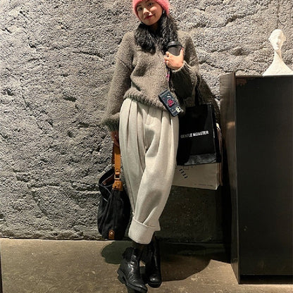 Women Wool Suit Casual Cropped Pants