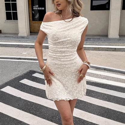 Off Shoulder Stylish Designer Feminine Soft White Slim fit Dress - Woman`s Clothing