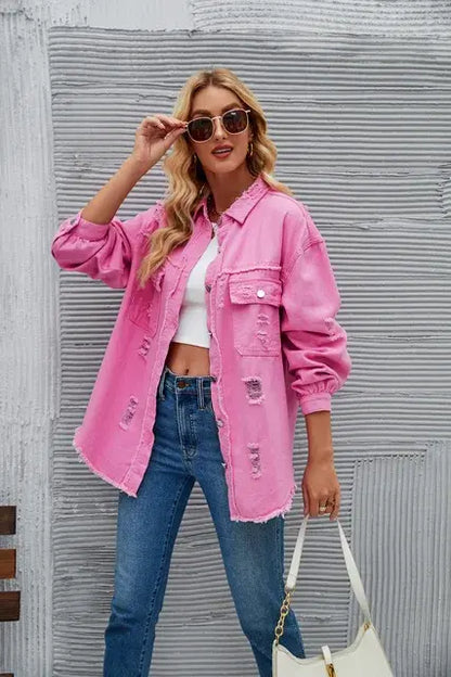 Washed Denim Jacket - Woman`s Clothing