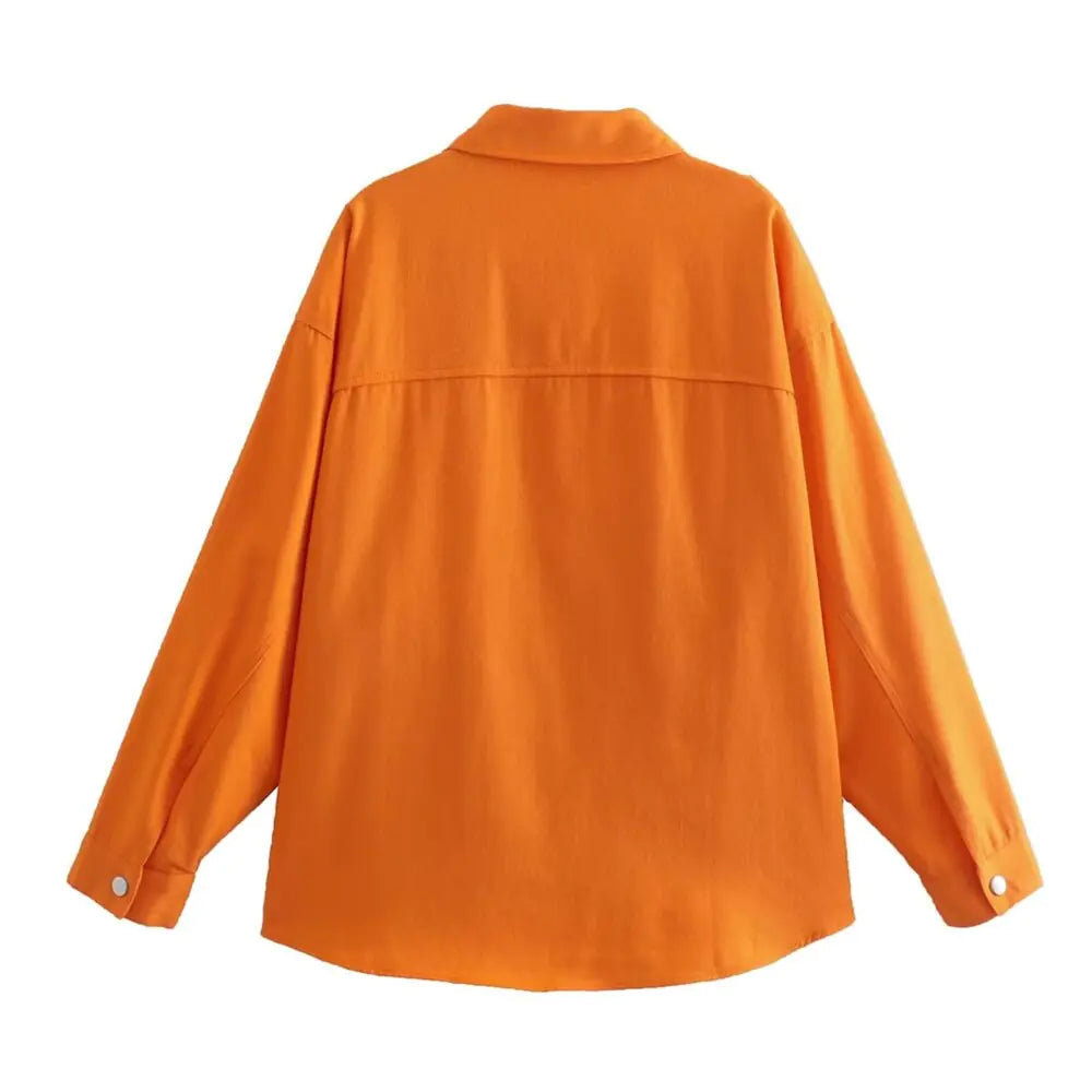 Vibrant Orange Denim Ladies Jacket - Woman`s Clothing