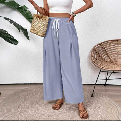 Drawstring Pocket Wide Leg Women&