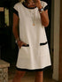 Pullover Pocket Color-Block Straight T-Shirt Mini Dress - Woman`s Clothing