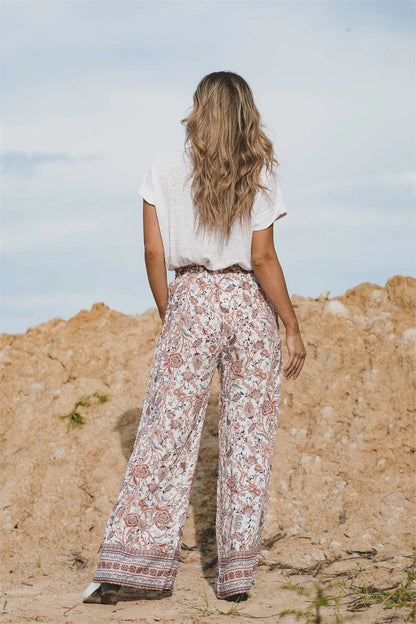 Printed Lanyard Wide Leg Pants Versatile Pants - Woman`s Clothing