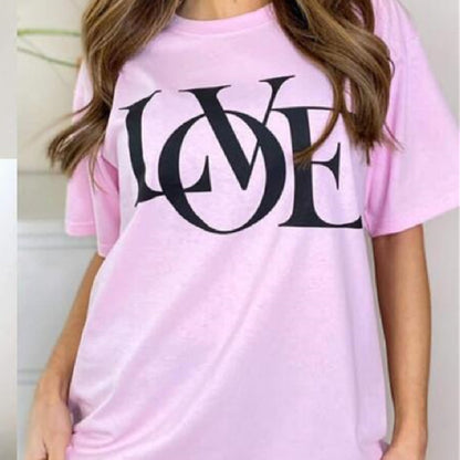 Digital Printing Casual Round Neck Oversized Love T-shirt - Woman`s Clothing