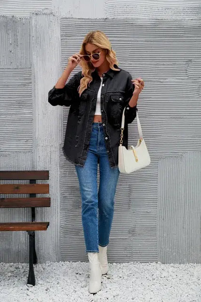 Washed Denim Jacket - Woman`s Clothing