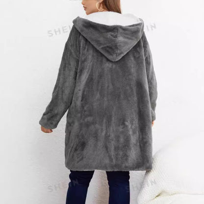 Cardigan Lazy Hooded Long Sleeve Plush Coat