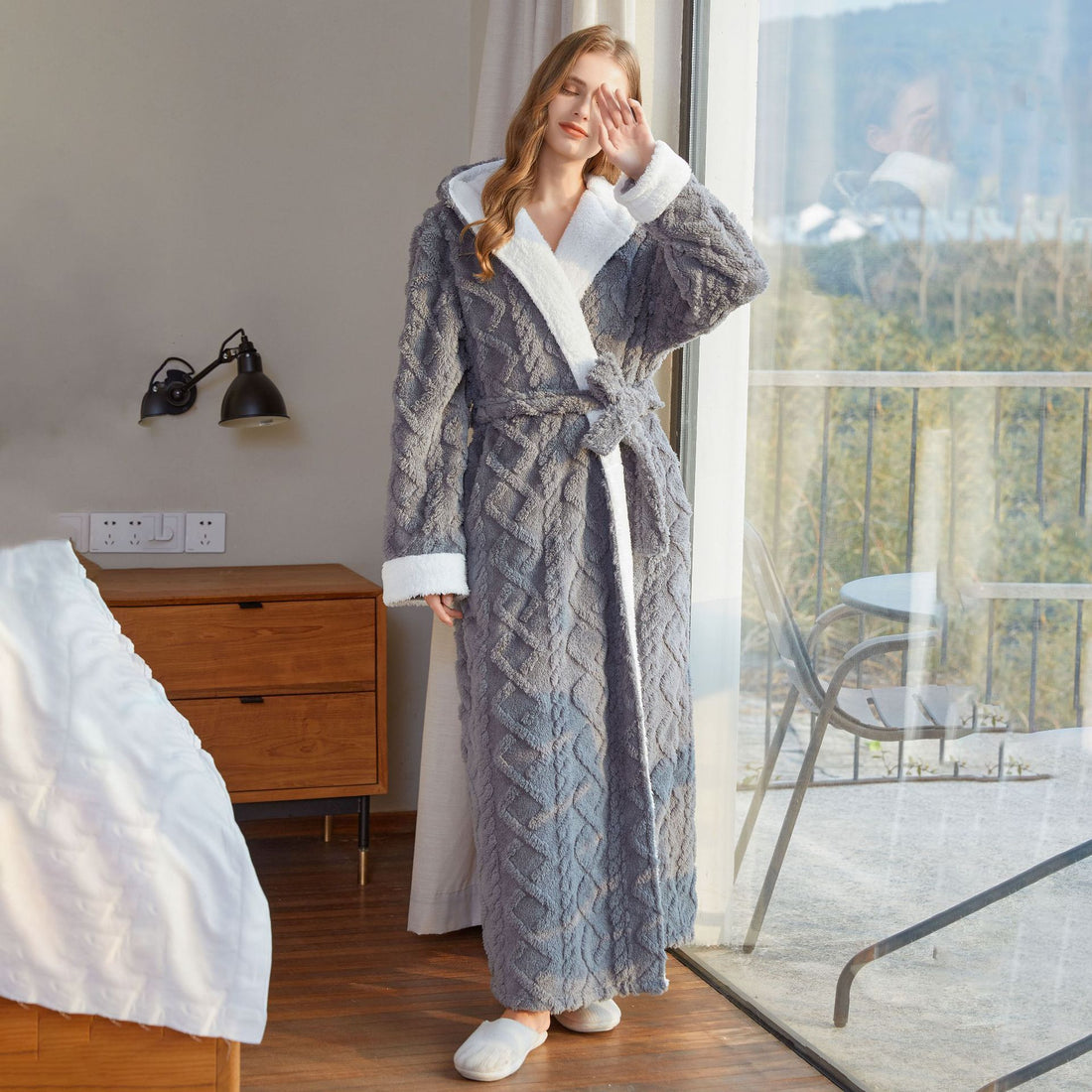 Hooded Jacquard Flannel Nightgown