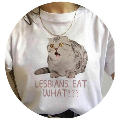 Printed Cat Short-sleeved Women`s T-shirt - Woman`s Clothing