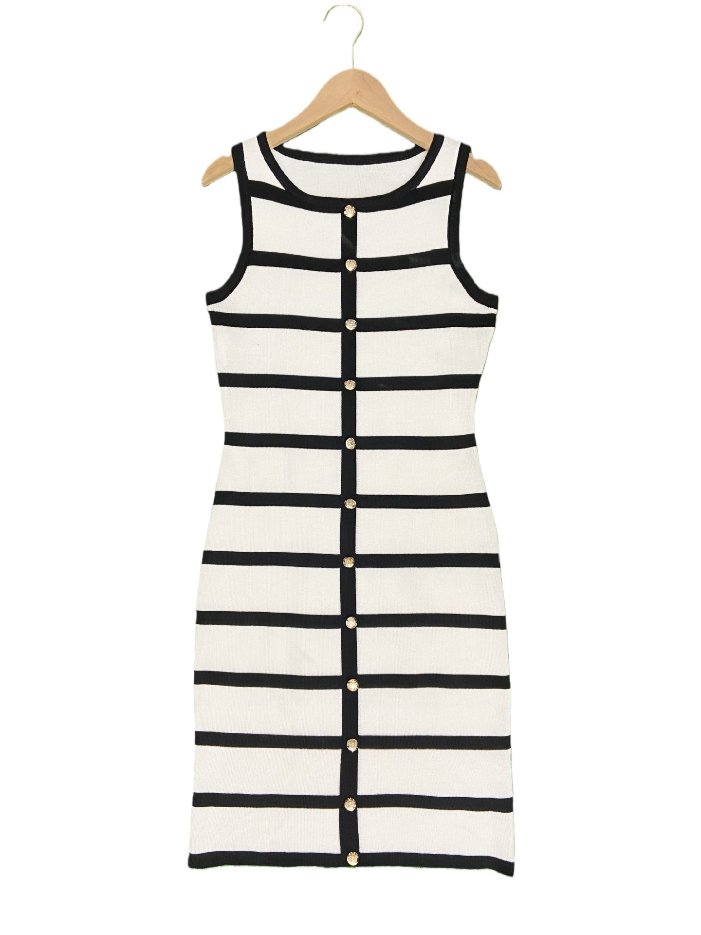 Striped Sleeveless Crewneck Single-breasted Dress - Woman`s Clothing