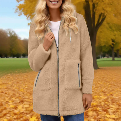 Fashionable Zipper Pocket Lamb Wool Coat