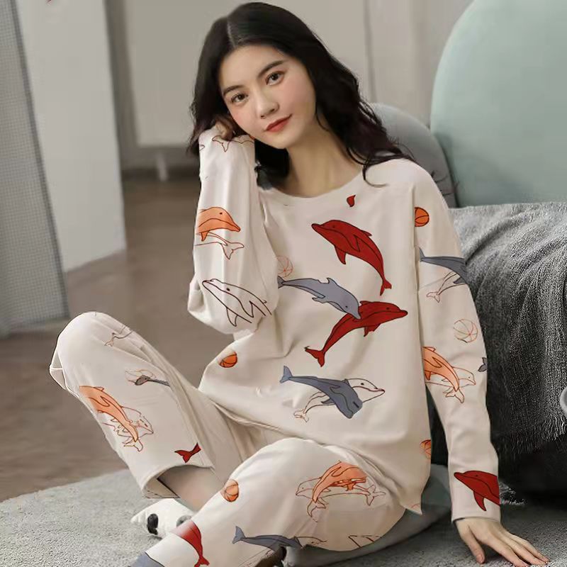 Women Cute Cartoon Print Sleepwear 2 Piece Lounge Set