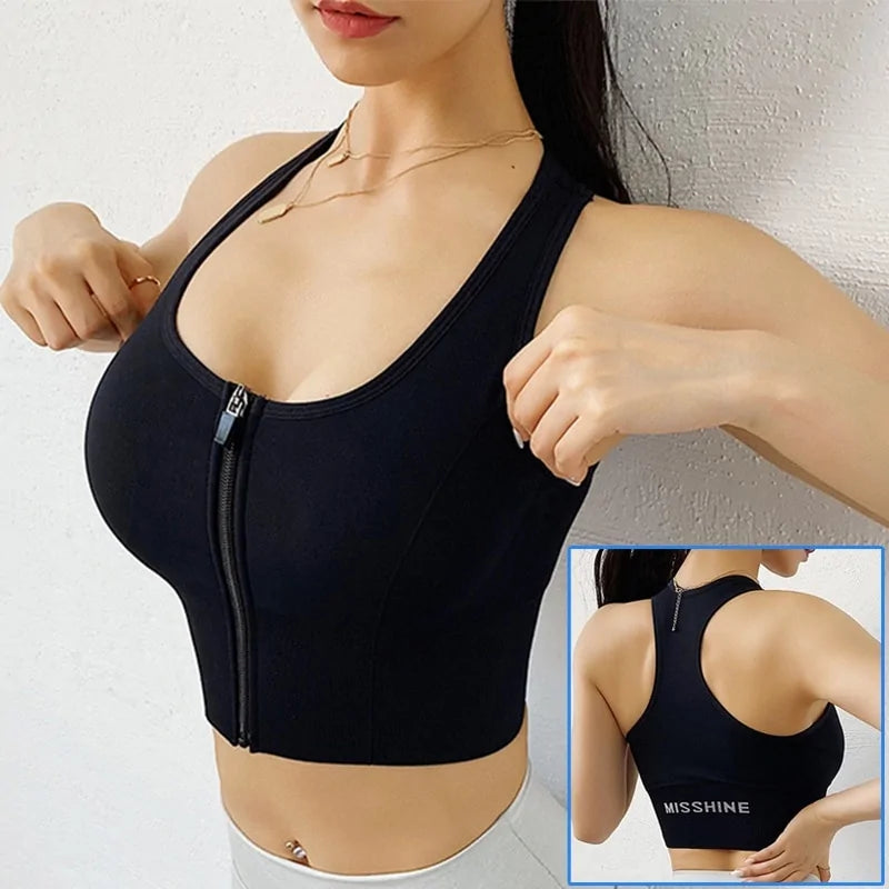 Front Zipper Sports Bra - Woman`s Clothing