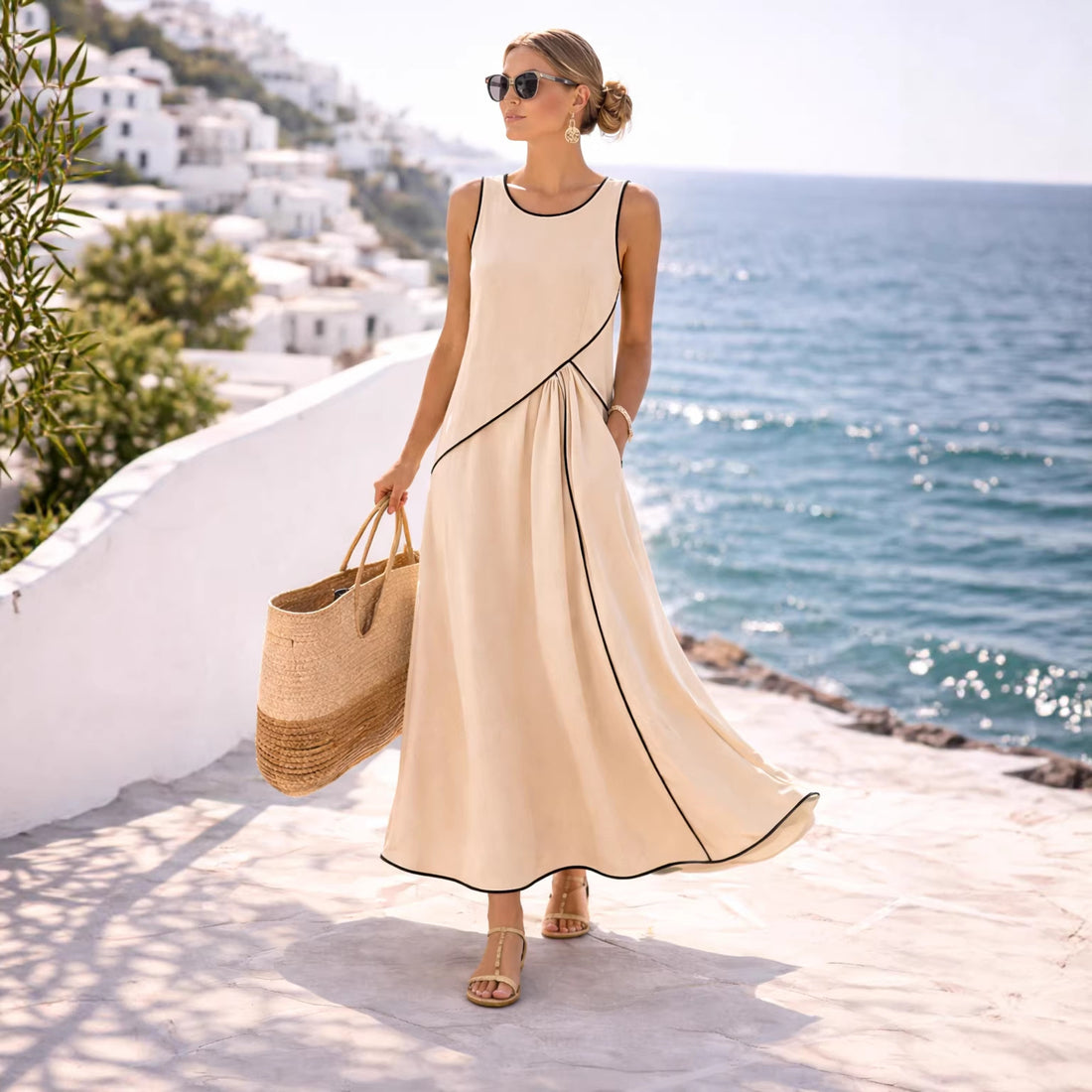 Contrast Colours Mediterranean Style Dress For Women - Woman`s Clothing