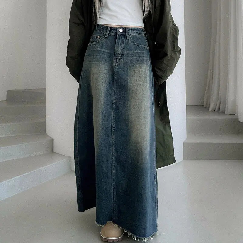 American Retro Denim Skirt - Woman`s Clothing